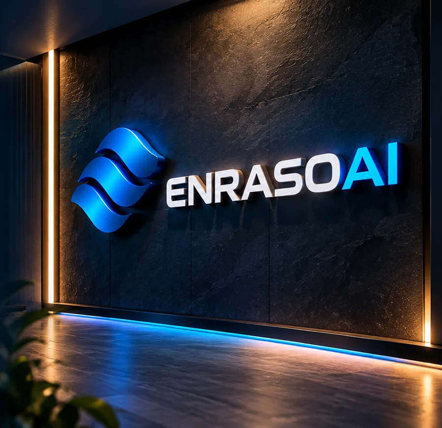 Ilustración del logotipo de ENRASO AI en un entorno ficticio